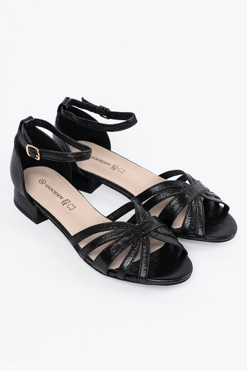 Eleganter Stil schZuarze Farbe Sandalen auf niedrigem Absatz