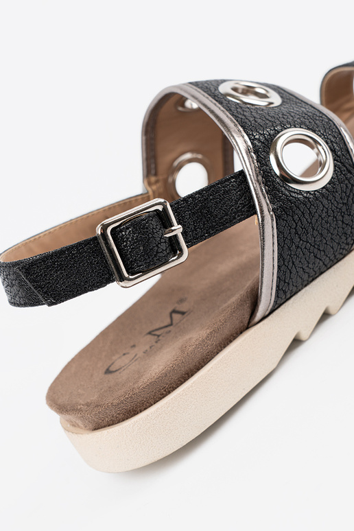 schZuarze Farbe Sandalen z ozdobnymi metaloZuymi kółkami