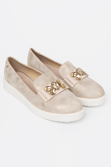 gouden kleur Dames mocassins z biżuteryjnym detalem na przodzie