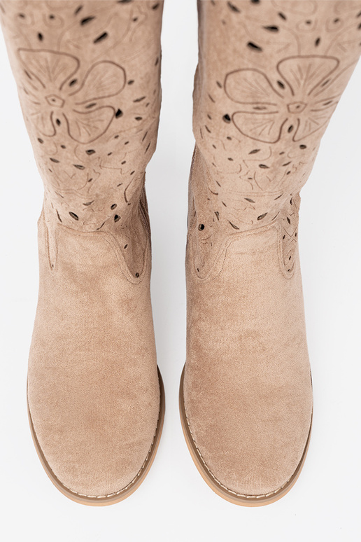en daim beige bottes longues przed kolano