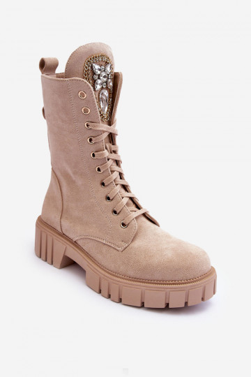 Chaussures en daim bottes d équitation hautes Avec des bijoux beige Il fautrx