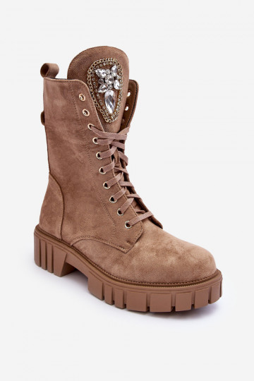 Chaussures en daim bottes d équitation hautes Avec des bijoux beige Il fautrx