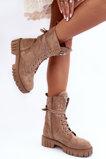 Chaussures en daim bottes d équitation hautes Avec des bijoux beige Il fautrx 2