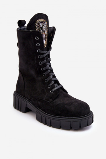 Chaussures en daim bottes d équitation hautes Avec des bijoux couleur noire Il fautrx