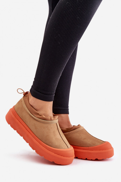 Schneestiefel Feminin mit einer Plattform Mit niedrigem Oberteil braune Farbe Izamine