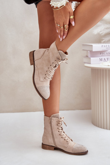 Versierd Laarzen met brede hakken van eco-suèdeoIne opInarmen ivoor Ellieo