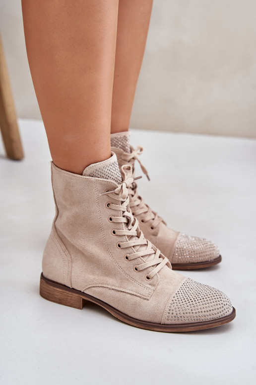 Versierd Laarzen met brede hakken van eco-suèdeoIne opInarmen ivoor Ellieo