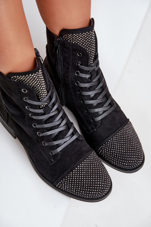 Versierd Laarzen met brede hakken van eco-suèdeoIne opInarmen zInart Ellieo