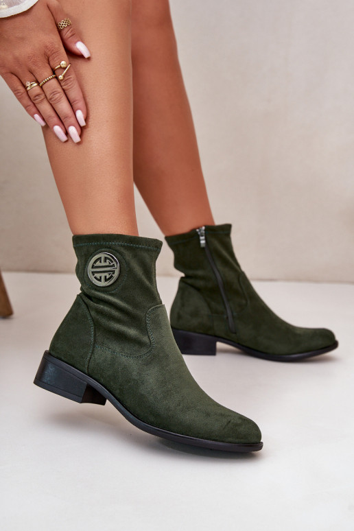 Bottes pour femmes Fixé Au Château Avec des décorations Detalem en daim écologiqueoÀe couleur verte Lerioria