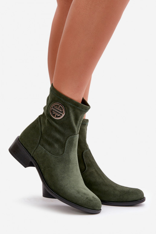 Bottes pour femmes Fixé Au Château Avec des décorations Detalem en daim écologiqueoÀe couleur verte Lerioria