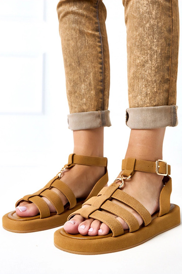 Braune römische Sandalen mit Schnürung am Knöchel Nargiz