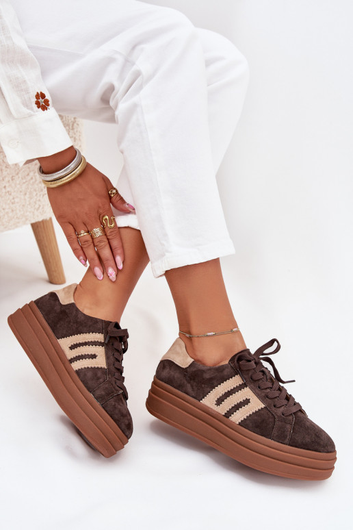 Sneakers model schoenen Dames met platformOpturalnego van suèdeu CzekoladoIne Eldira
