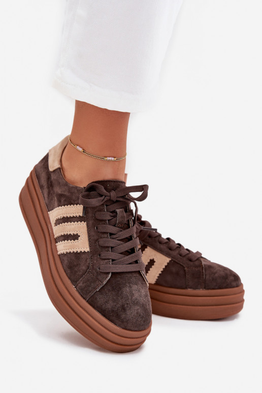 Chaussures modèle baskets Féminin avec une plateformeActivéturalnego en daimu CzekoladoÀe Eldira