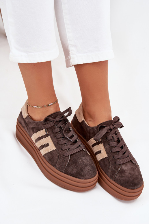 Chaussures modèle baskets Féminin avec une plateformeActivéturalnego en daimu CzekoladoÀe Eldira
