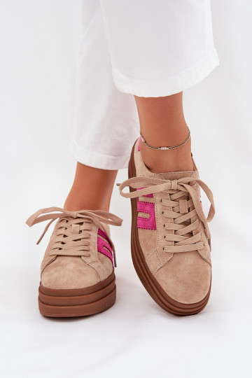 Sneakers model schoenen Dames met platformOpturalnego van suèdeu beige-roze Eldira
