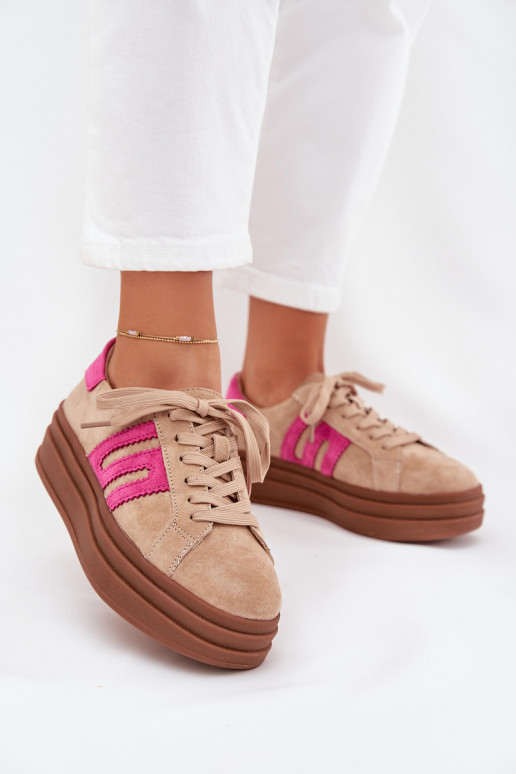 Sneakers model schoenen Dames met platformOpturalnego van suèdeu beige-roze Eldira