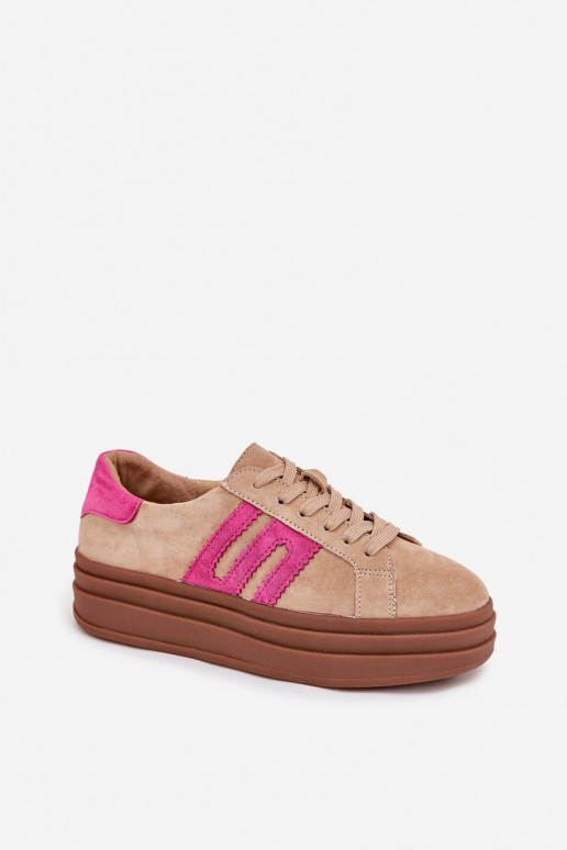 Sneakers model schoenen Dames met platformOpturalnego van suèdeu beige-roze Eldira
