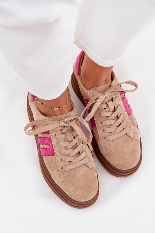 Chaussures modèle baskets Féminin avec une plateformeActivéturalnego en daimu beige-couleur rose Eldira