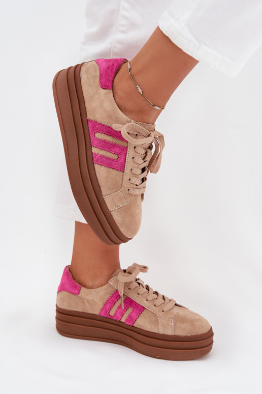 Sneakers Stilvollllschuhe Feminin mit einer PlattformErmöglichtturalnego aus INildlederu Beige-pinke Farbe Eldira