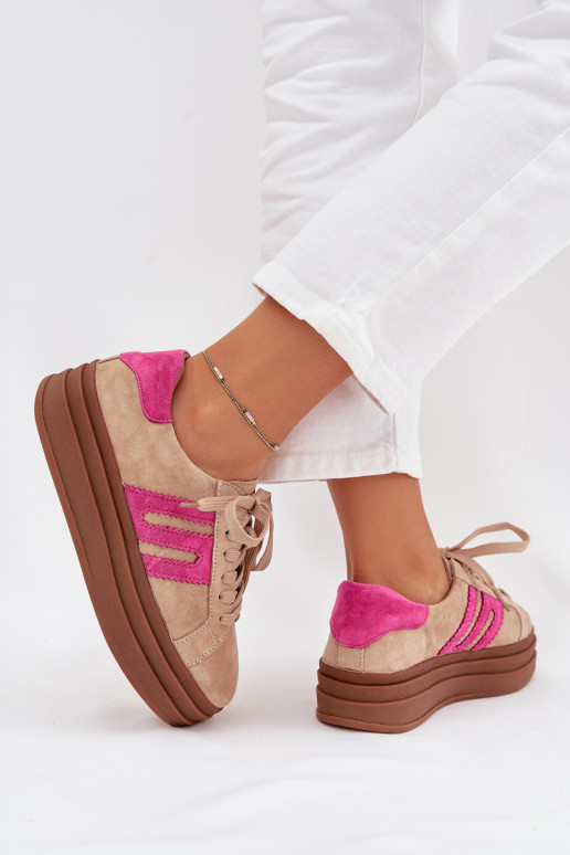 Sneakers model schoenen Dames met platformOpturalnego van suèdeu beige-roze Eldira