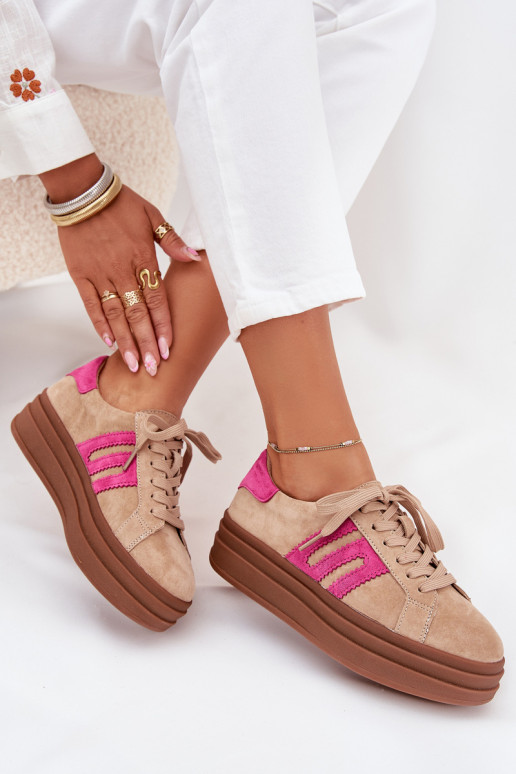 Sneakers Stilvollllschuhe Feminin mit einer PlattformErmöglichtturalnego aus INildlederu Beige-pinke Farbe Eldira