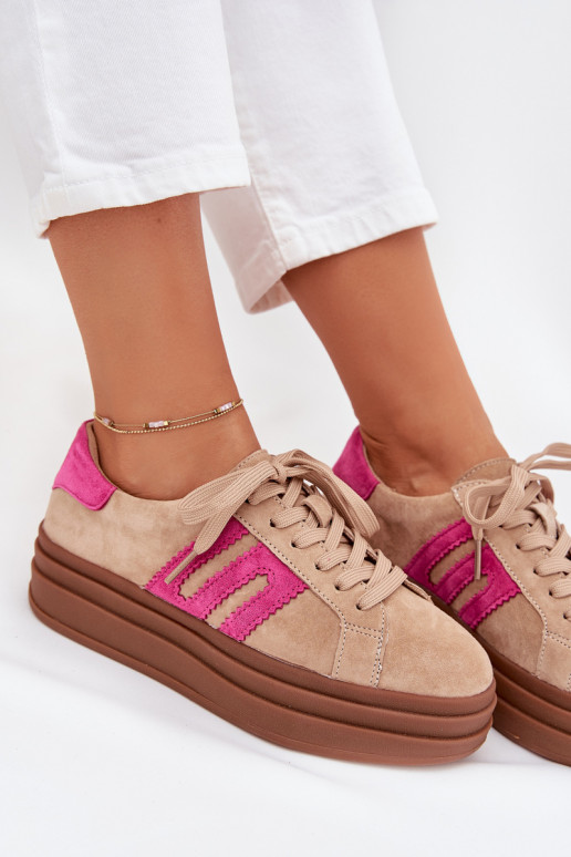 Chaussures modèle baskets Féminin avec une plateformeActivéturalnego en daimu beige-couleur rose Eldira