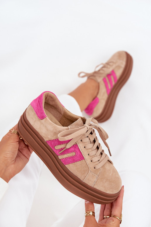 Chaussures modèle baskets Féminin avec une plateformeActivéturalnego en daimu beige-couleur rose Eldira