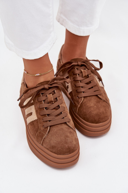 Chaussures modèle baskets Féminin avec une plateformeActivéturalnego en daimu marron Eldira Chaussures modèle baskets Féminin avec une plateformeActivéturalnego en daimu marron Eldira