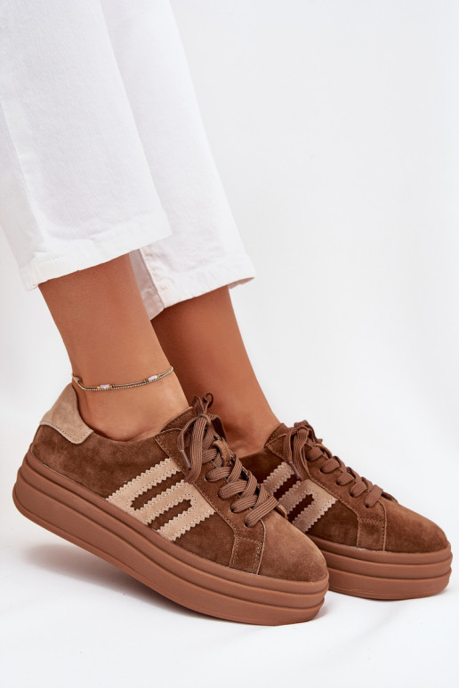 Chaussures modèle baskets Féminin avec une plateformeActivéturalnego en daimu marron Eldira Chaussures modèle baskets Féminin avec une plateformeActivéturalnego en daimu marron Eldira