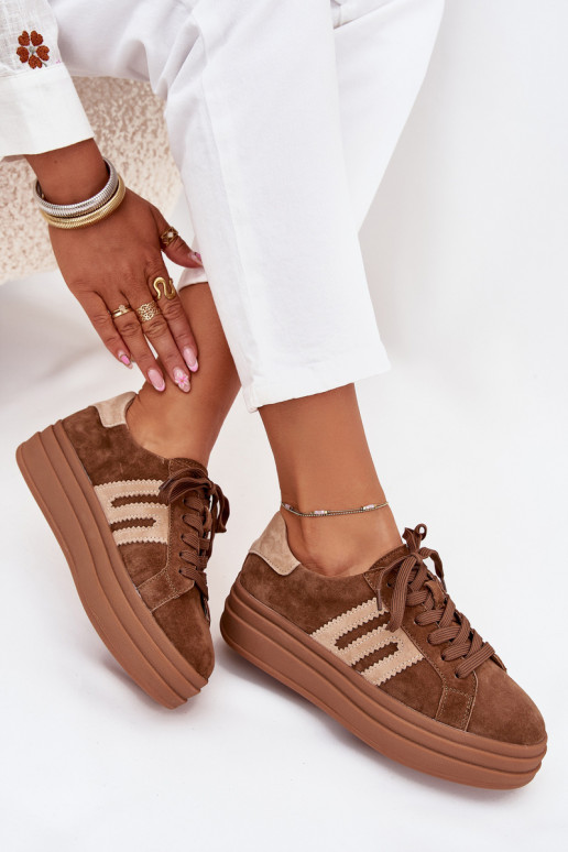 Chaussures modèle baskets Féminin avec une plateformeActivéturalnego en daimu marron Eldira Chaussures modèle baskets Féminin avec une plateformeActivéturalnego en daimu marron Eldira