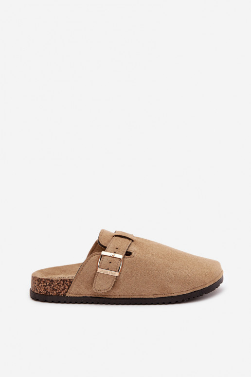 Chaussons Sabots Féminin avec une plateforme avec boucles dorées Big Star SS274738 beige