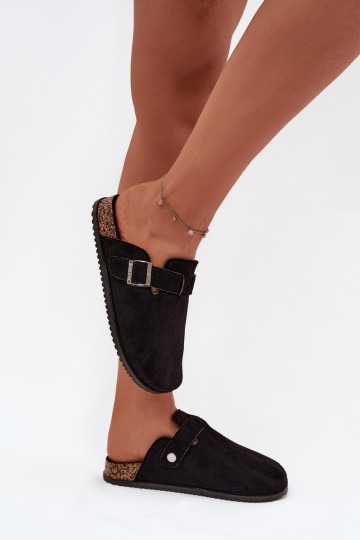Dames klompslippers met platform zilverkleurig met gespen Big Star SS274736 zwart