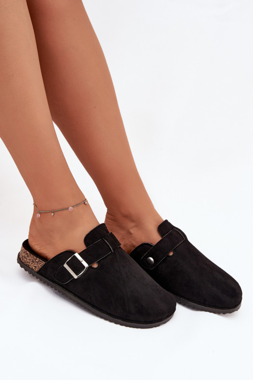 Hausschuhe Verstopfungen Feminin mit einer Plattform Silberfarbe mit Schnallen Big Star SS274736 schZuarze Farbe