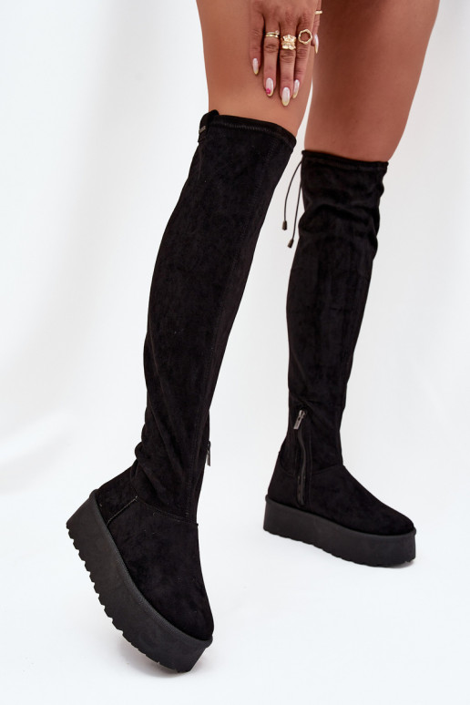 bottes pour femmes avec une plateforme au-dessus du genou Big Star SS274264 couleur noire