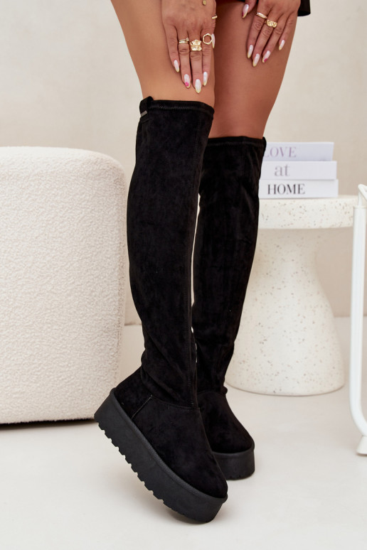 bottes pour femmes avec une plateforme au-dessus du genou Big Star SS274264 couleur noire