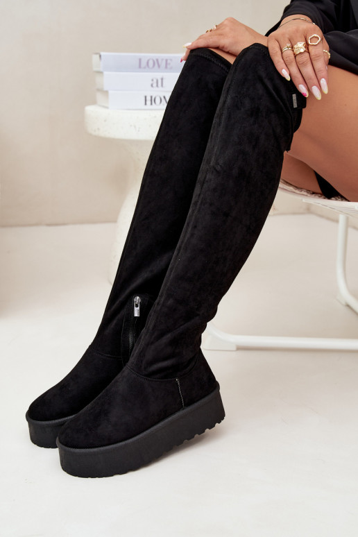 bottes pour femmes avec une plateforme au-dessus du genou Big Star SS274264 couleur noire