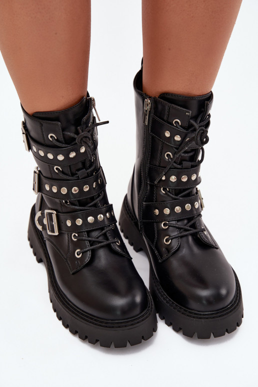 sich Zuarm laufen Arbeitsstiefeletten mit Streifen I mit Schnallenmi Big Star OO274707 schZuarze Farbe