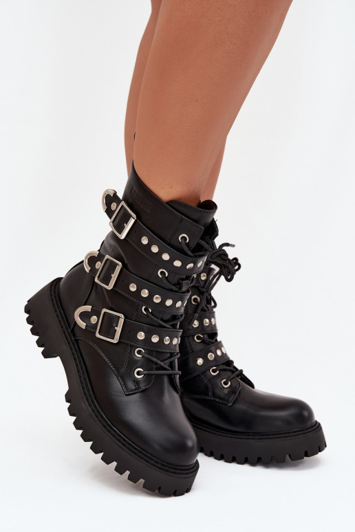 sich Zuarm laufen Arbeitsstiefeletten mit Streifen I mit Schnallenmi Big Star OO274707 schZuarze Farbe