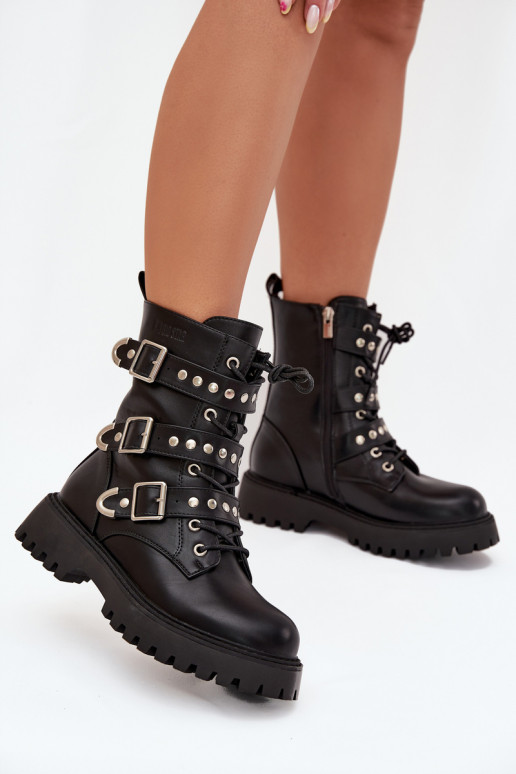 sich Zuarm laufen Arbeitsstiefeletten mit Streifen I mit Schnallenmi Big Star OO274707 schZuarze Farbe