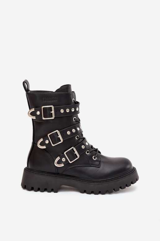 sich Zuarm laufen Arbeitsstiefeletten mit Streifen I mit Schnallenmi Big Star OO274707 schZuarze Farbe