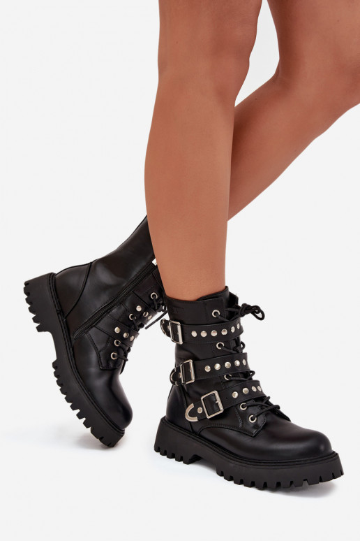 sich Zuarm laufen Arbeitsstiefeletten mit Streifen I mit Schnallenmi Big Star OO274707 schZuarze Farbe