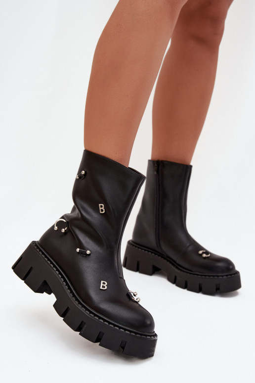 réchauffer Bottes pour femmes Au Château avec de beaux détails couleur noire Thavira