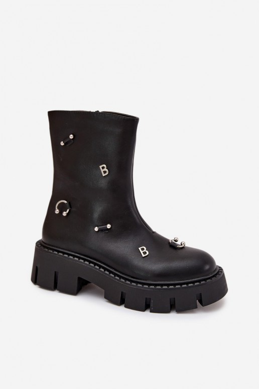 réchauffer Bottes pour femmes Au Château avec de beaux détails couleur noire Thavira