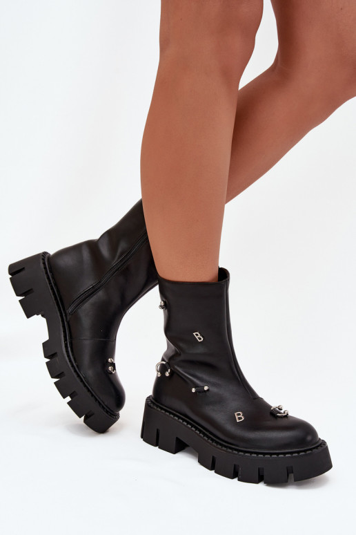 réchauffer Bottes pour femmes Au Château avec de beaux détails couleur noire Thavira
