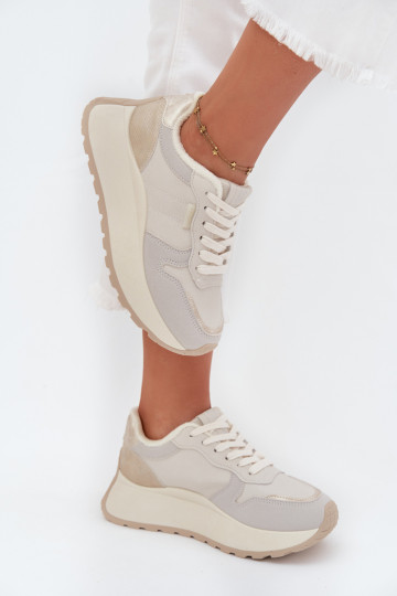 Gevoerde ivoorkleurige dames sneakers stijl schoenen met platform Big Star SS274008 HI-POLY SYSTEM