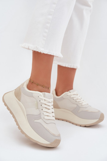 Gevoerde ivoorkleurige dames sneakers stijl schoenen met platform Big Star SS274008 HI-POLY SYSTEM 2