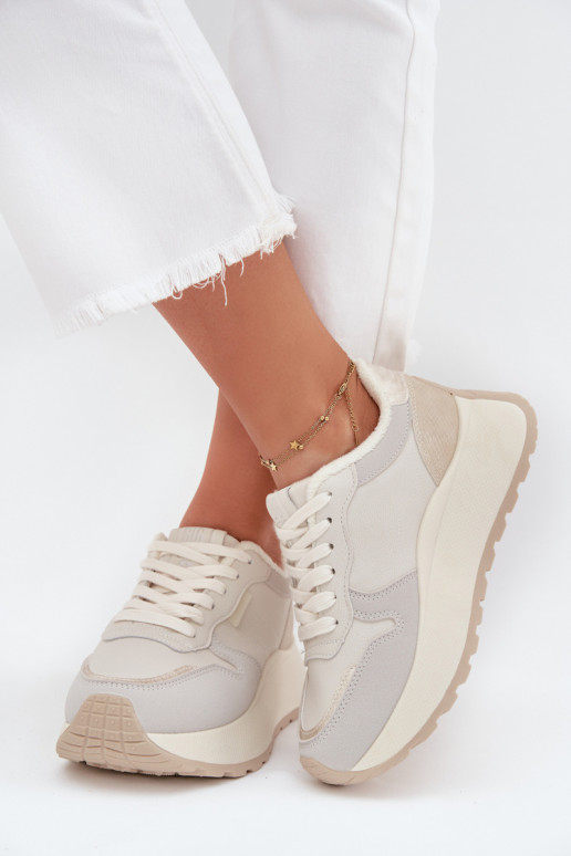 sich Zuarm laufen Sneakers Stilvollllschuhe Feminin mit einer Plattform Big Star SS274008 HI-POLY SYSTEM elfenbeinfarbe