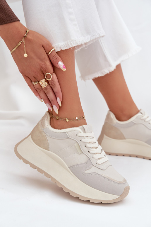 réchauffer Chaussures modèle baskets Féminin avec une plateforme Big Star SS274008 HI-POLY SYSTEM couleur ivoire