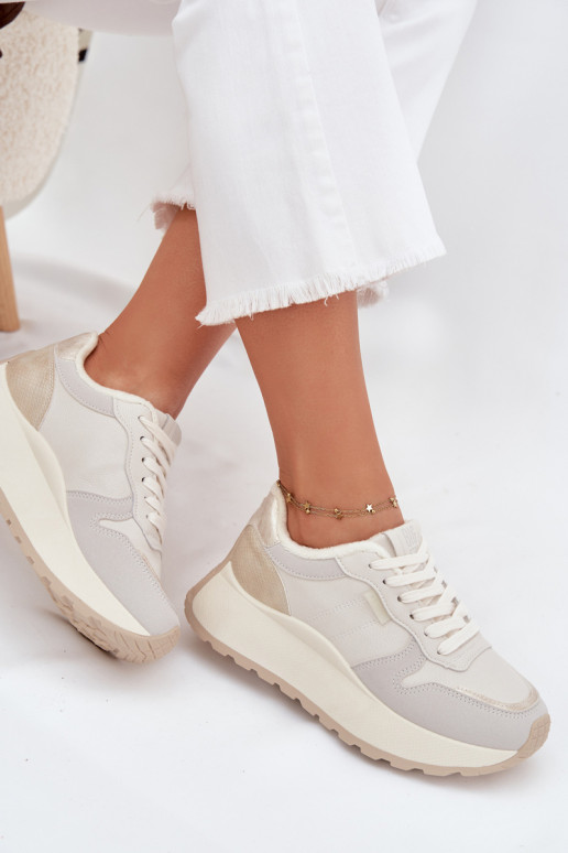 sich Zuarm laufen Sneakers Stilvollllschuhe Feminin mit einer Plattform Big Star SS274008 HI-POLY SYSTEM elfenbeinfarbe