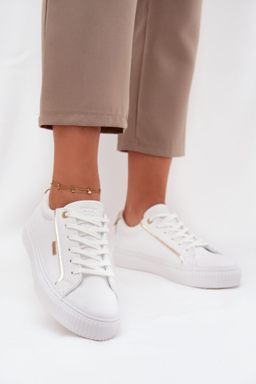 Féminin Chaussures modèle baskets en cuir écologique Big Star SS274026 Blanc-couleur dorée